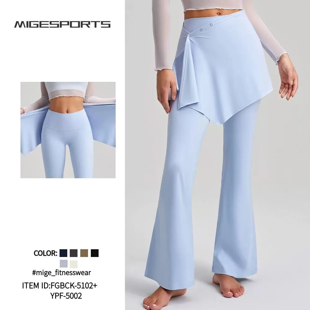 Leggings deportivos acampanados de cintura alta con falda desmontable para mujer, ropa deportiva de gimnasio, FGBCK-5102+YPF-5002