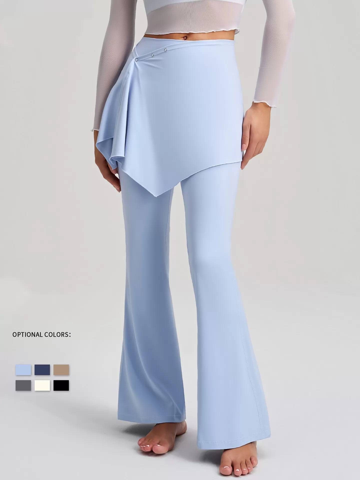 Leggings deportivos acampanados de cintura alta con falda desmontable para mujer, ropa deportiva de gimnasio, FGBCK-5102+YPF-5002