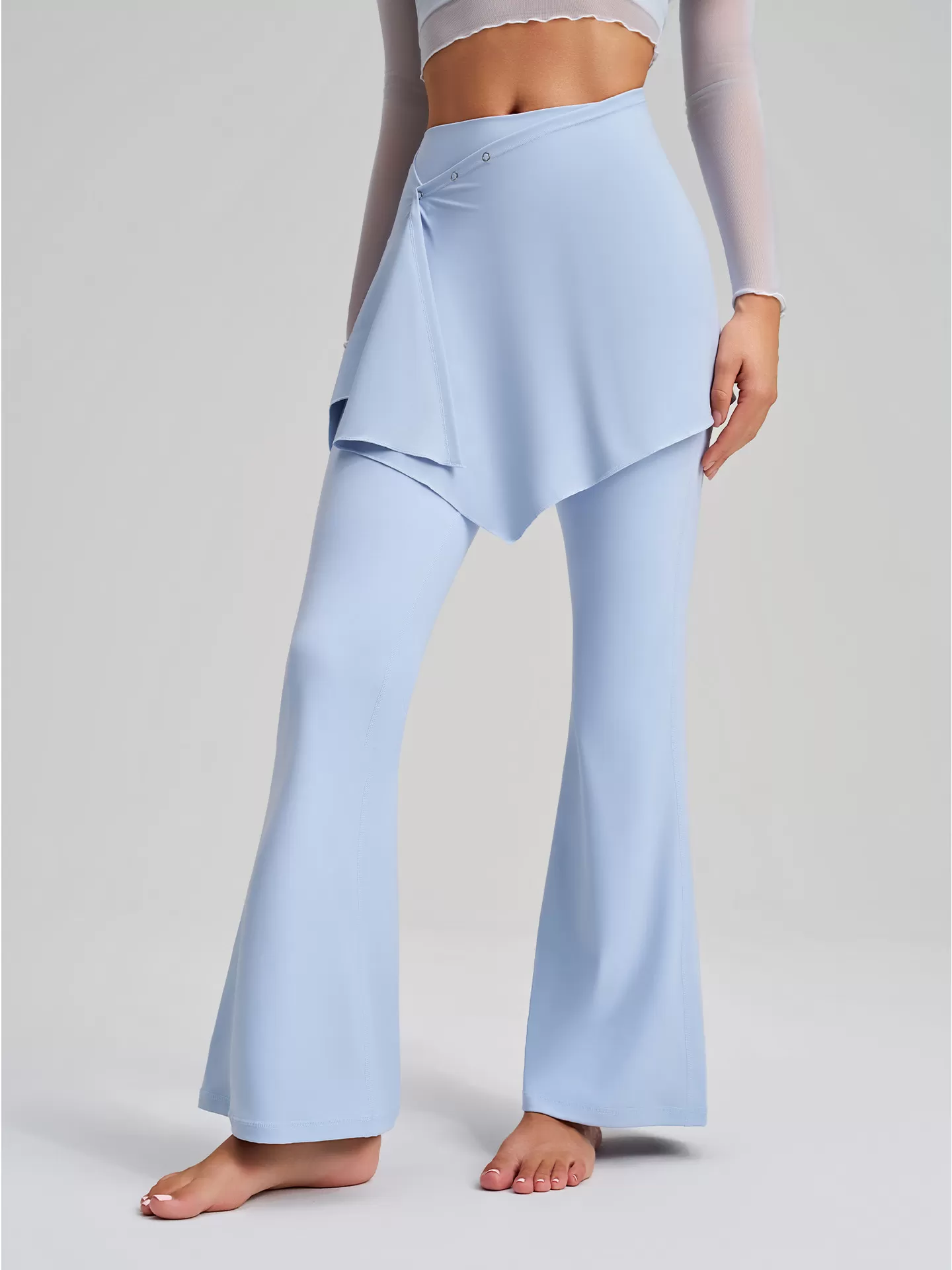 Leggings deportivos acampanados de cintura alta con falda desmontable para mujer, ropa deportiva de gimnasio, FGBCK-5102+YPF-5002