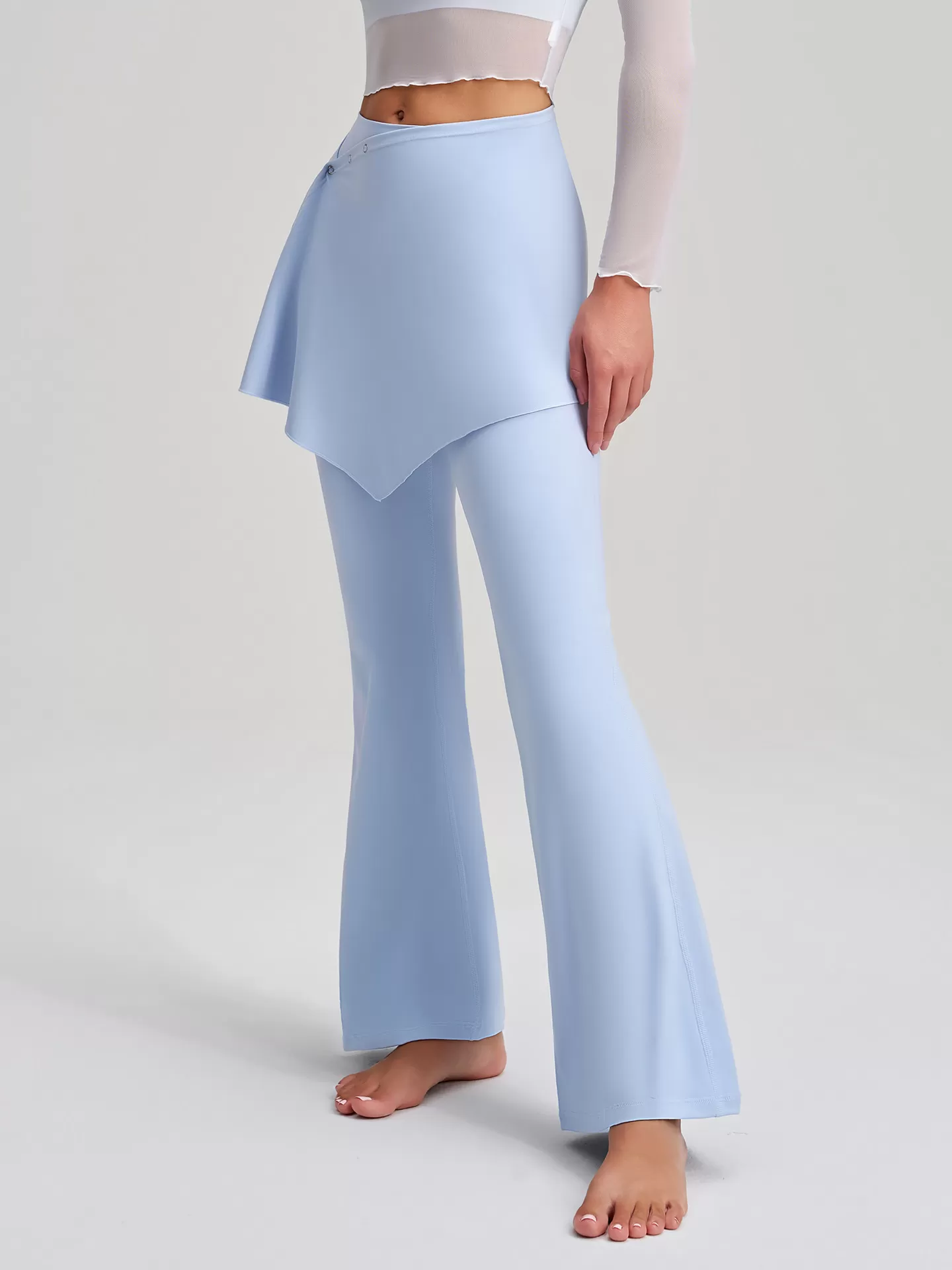 Leggings deportivos acampanados de cintura alta con falda desmontable para mujer, ropa deportiva de gimnasio, FGBCK-5102+YPF-5002