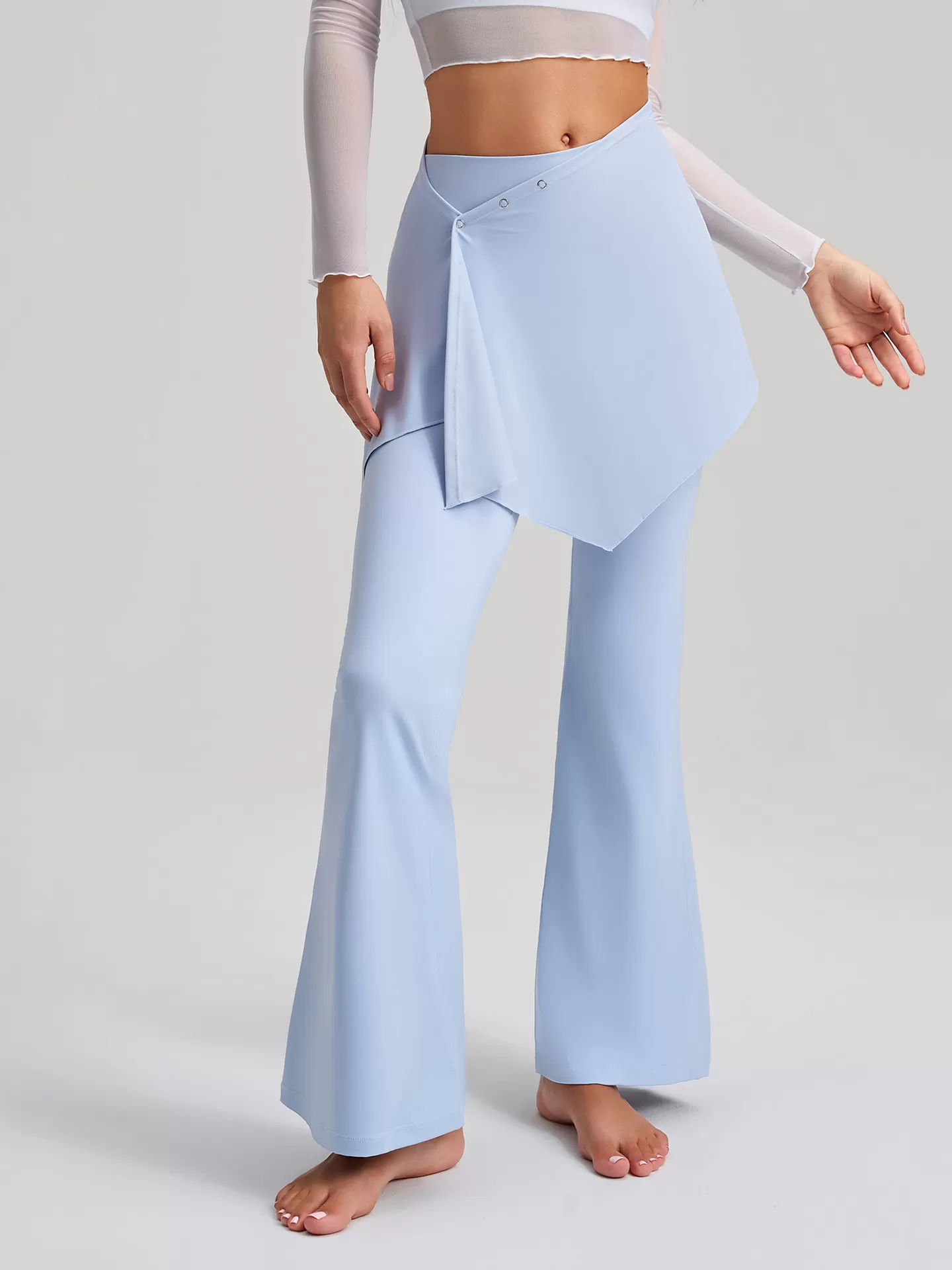 Leggings deportivos acampanados de cintura alta con falda desmontable para mujer, ropa deportiva de gimnasio, FGBCK-5102+YPF-5002