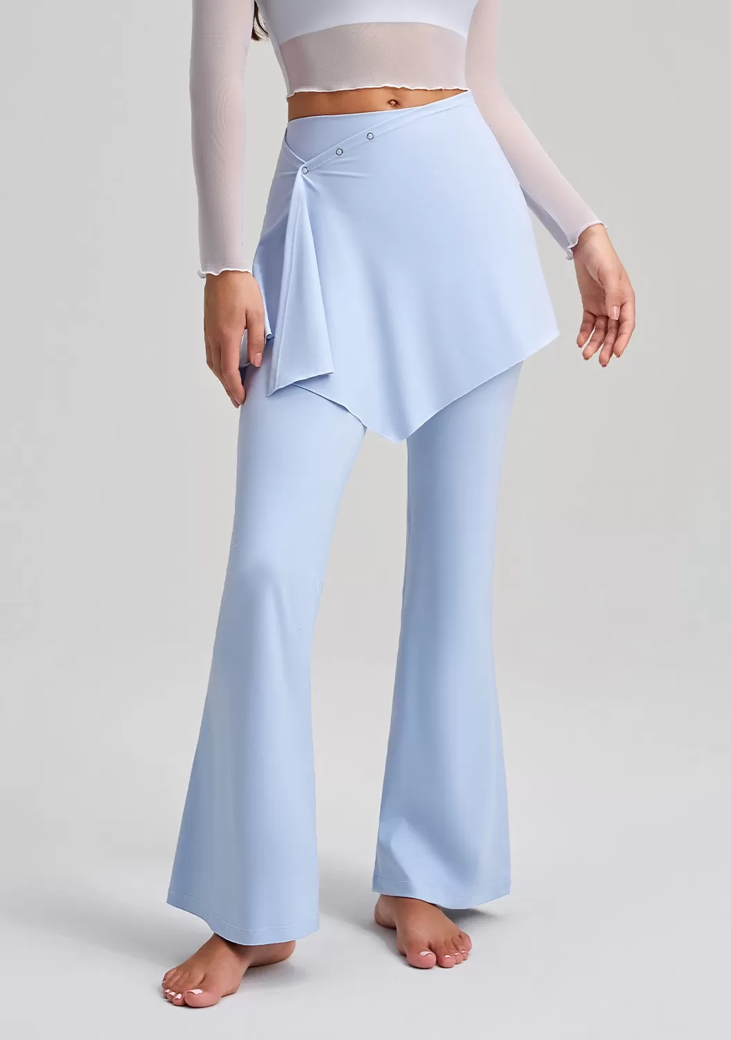 Leggings deportivos acampanados de cintura alta con falda desmontable para mujer, ropa deportiva de gimnasio, FGBCK-5102+YPF-5002