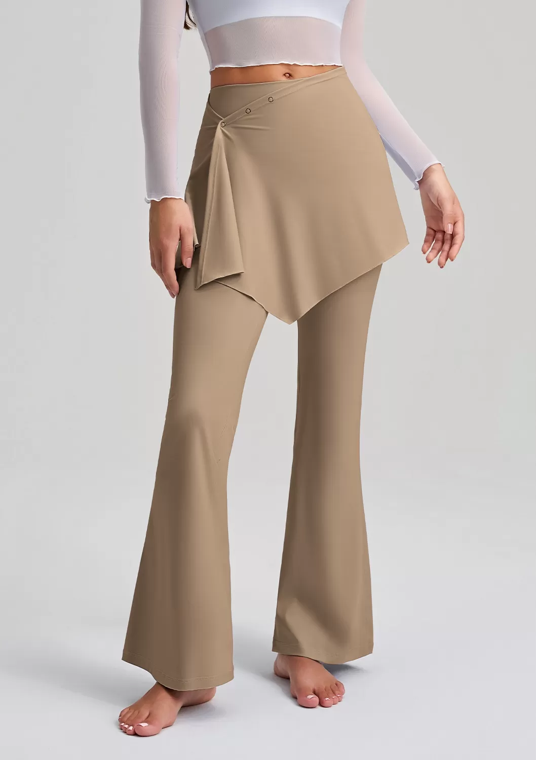 Leggings deportivos acampanados de cintura alta con falda desmontable para mujer, ropa deportiva de gimnasio, FGBCK-5102+YPF-5002