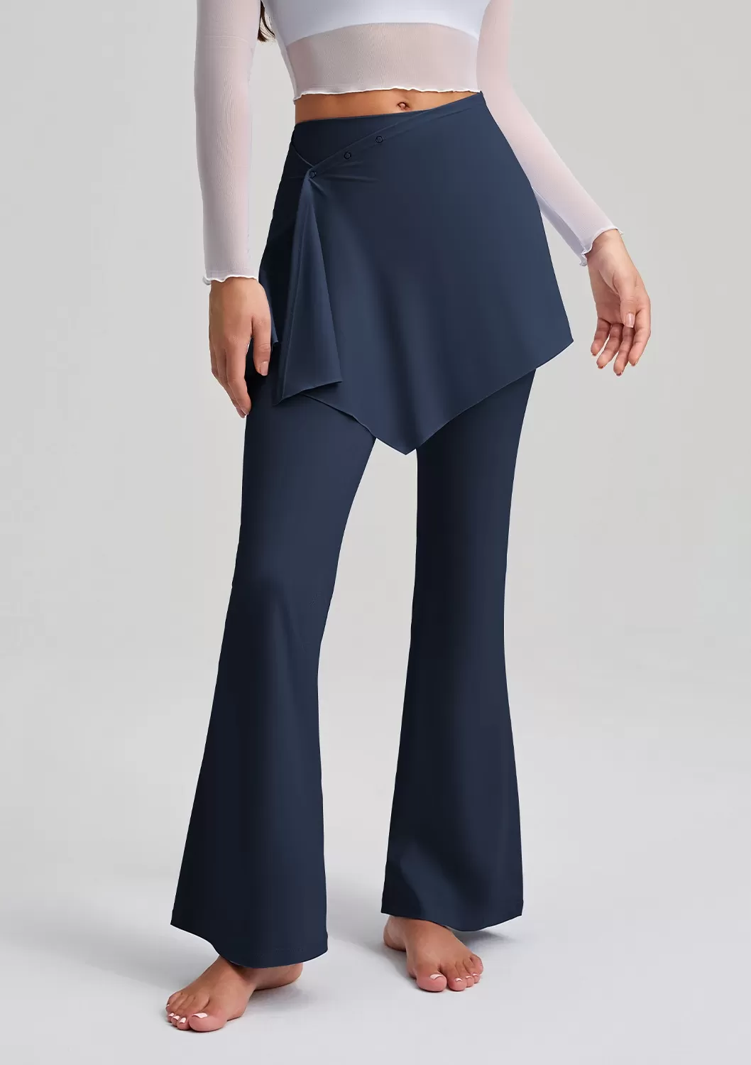 Leggings deportivos acampanados de cintura alta con falda desmontable para mujer, ropa deportiva de gimnasio, FGBCK-5102+YPF-5002