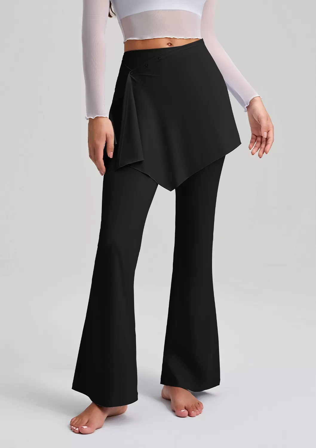 Leggings deportivos acampanados de cintura alta con falda desmontable para mujer, ropa deportiva de gimnasio, FGBCK-5102+YPF-5002