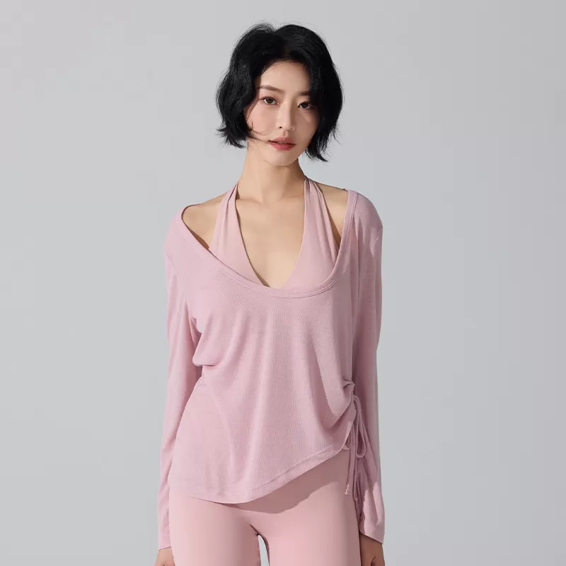 Blusa de yoga holgada, informal, de manga larga, para fitness, FGBYC473