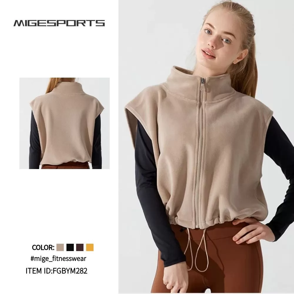 Women's Fall/Winter Fleece Sleeveless Athletic Jacket Outerwear Fitness Stand-up Collar Sport Yoga Vest FGBYM282