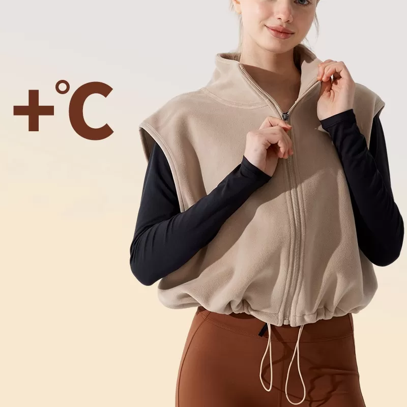 Women's Fall/Winter Fleece Sleeveless Athletic Jacket Outerwear Fitness Stand-up Collar Sport Yoga Vest FGBYM282