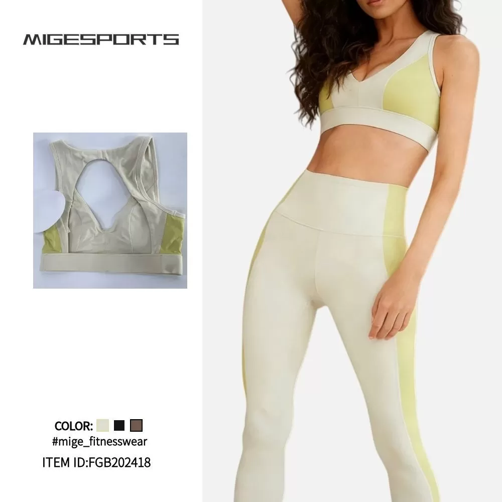 Sujetador deportivo transpirable para gimnasio, mallas de fitness, conjunto de sujetador de yoga para mujer FGB202418