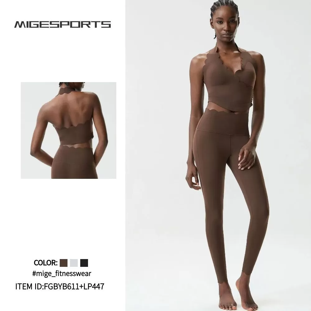 Conjunto de dos piezas de sujetador y leggings de yoga para mujer, ropa deportiva de gimnasio, color sólido, FGBYB611+LP447