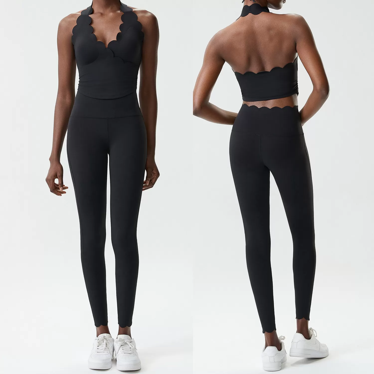 Conjunto de dos piezas de sujetador y leggings de yoga para mujer, ropa deportiva de gimnasio, color sólido, FGBYB611+LP447