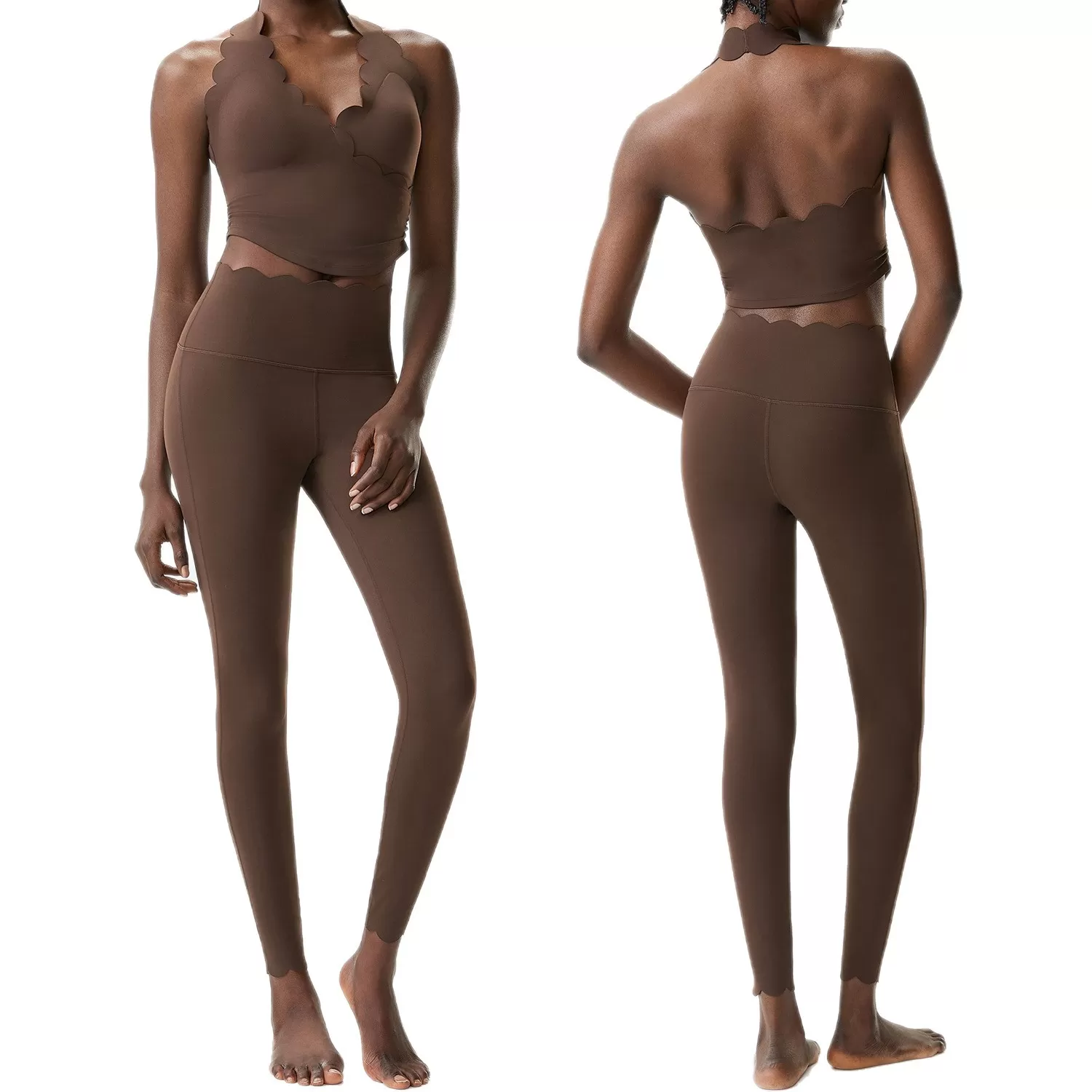 Conjunto de dos piezas de sujetador y leggings de yoga para mujer, ropa deportiva de gimnasio, color sólido, FGBYB611+LP447