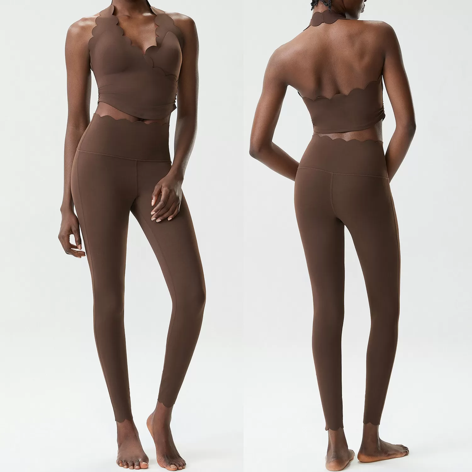 Conjunto de dos piezas de sujetador y leggings de yoga para mujer, ropa deportiva de gimnasio, color sólido, FGBYB611+LP447