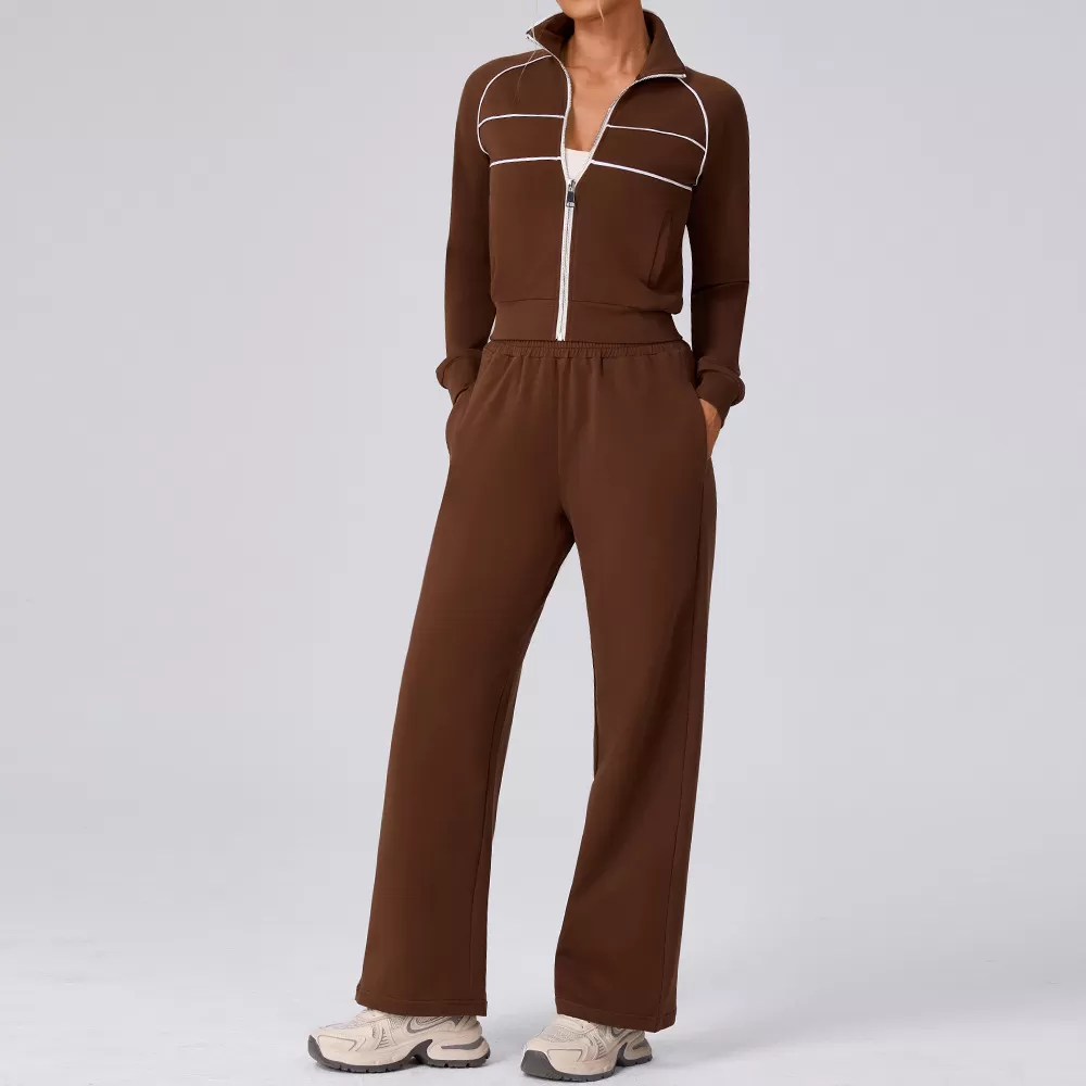 Chándal de dos piezas con cremallera y pantalones elásticos holgados para mujer FGBYW592+KW457