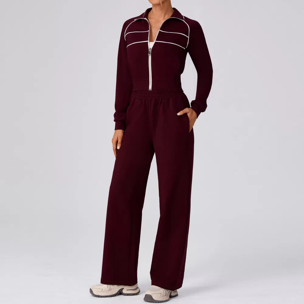 Chándal de dos piezas con cremallera y pantalones elásticos holgados para mujer FGBYW592+KW457