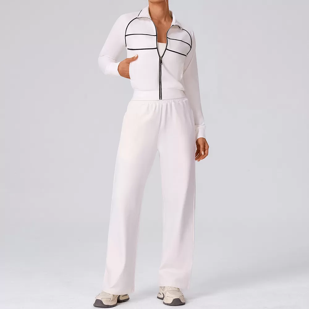 Chándal de dos piezas con cremallera y pantalones elásticos holgados para mujer FGBYW592+KW457