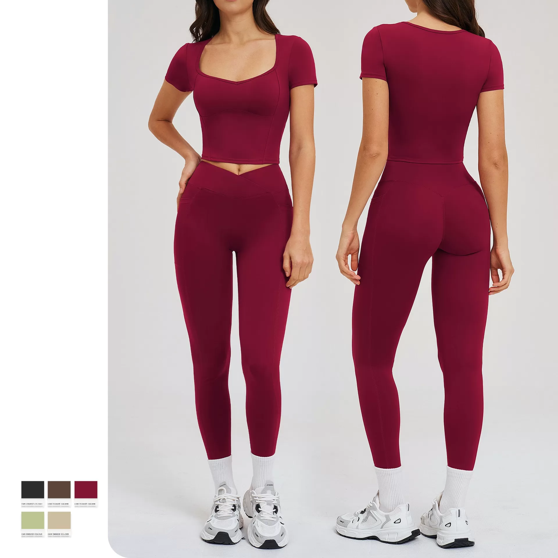Conjunto deportivo para mujer, camiseta de manga corta, 2 piezas, leggings de yoga, conjuntos de fitness para gimnasio, FGBTZ2539