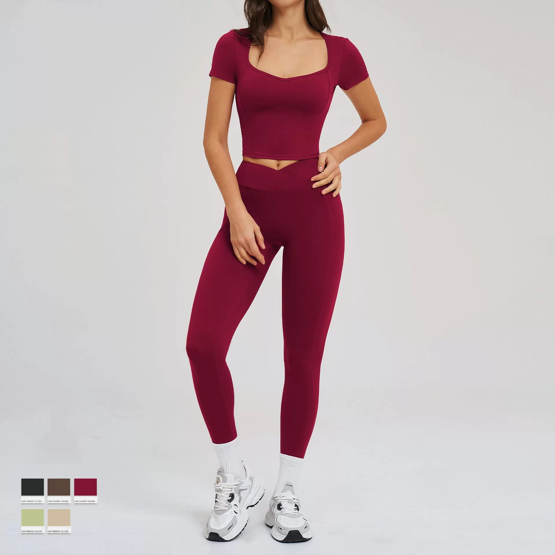 Conjunto deportivo para mujer, camiseta de manga corta, 2 piezas, leggings de yoga, conjuntos de fitness para gimnasio, FGBTZ2539