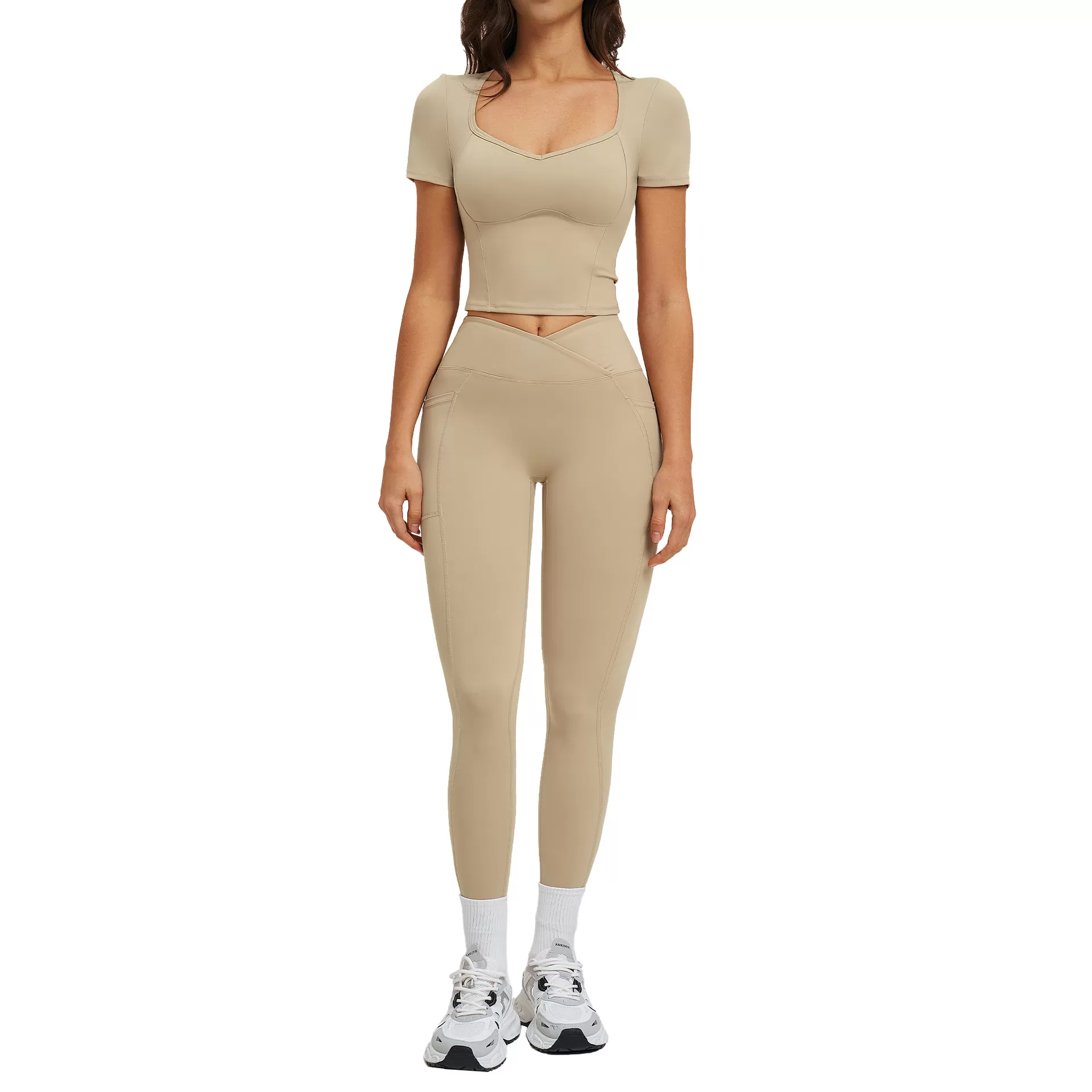 Conjunto deportivo para mujer, camiseta de manga corta, 2 piezas, leggings de yoga, conjuntos de fitness para gimnasio, FGBTZ2539