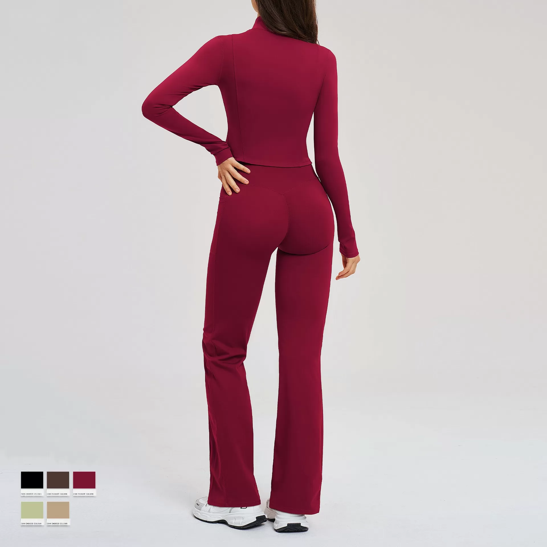 Conjunto de 2 piezas de chaqueta y leggings con cremallera para mujer, de licra y nailon, transpirables y sólidos, para yoga, FGBTZ2539