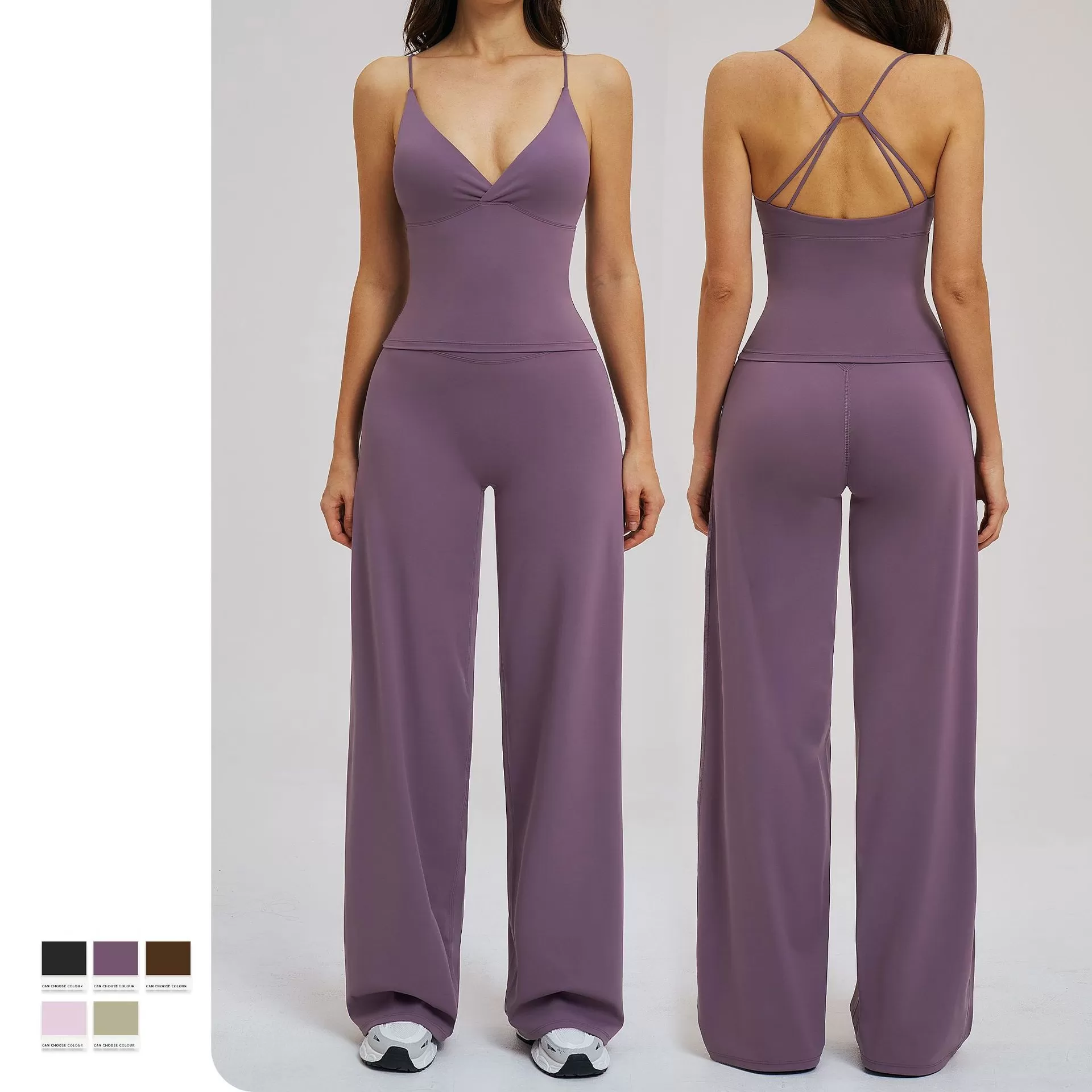 Conjuntos de ropa deportiva para gimnasio, de nailon y elastano, para mujer, para yoga, de pierna ancha, FGBTZ5544