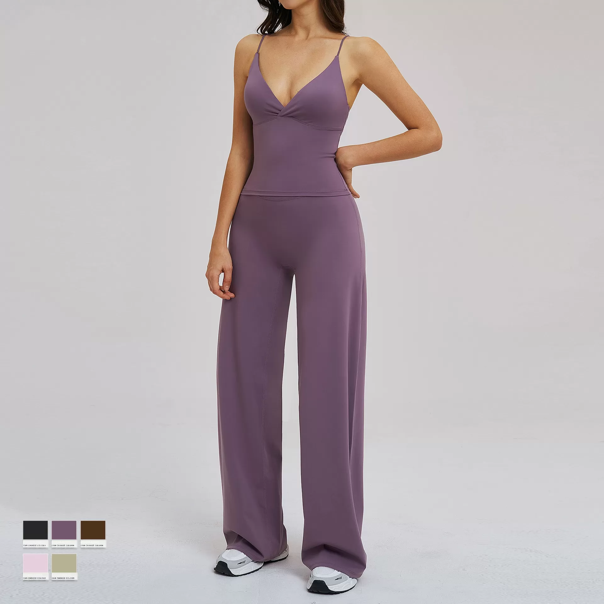 Conjuntos de ropa deportiva para gimnasio, de nailon y elastano, para mujer, para yoga, de pierna ancha, FGBTZ5544