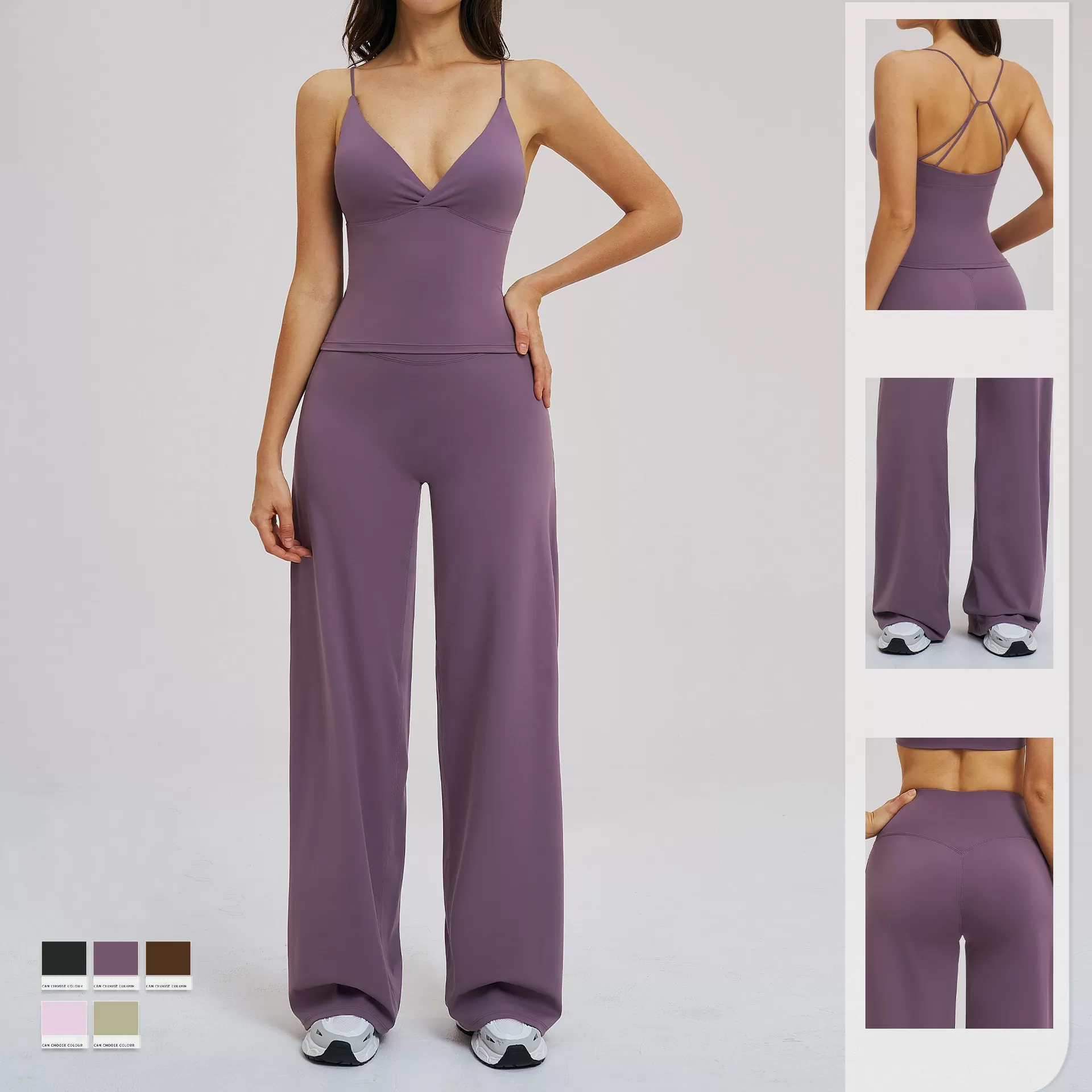 Conjuntos de ropa deportiva para gimnasio, de nailon y elastano, para mujer, para yoga, de pierna ancha, FGBTZ5544