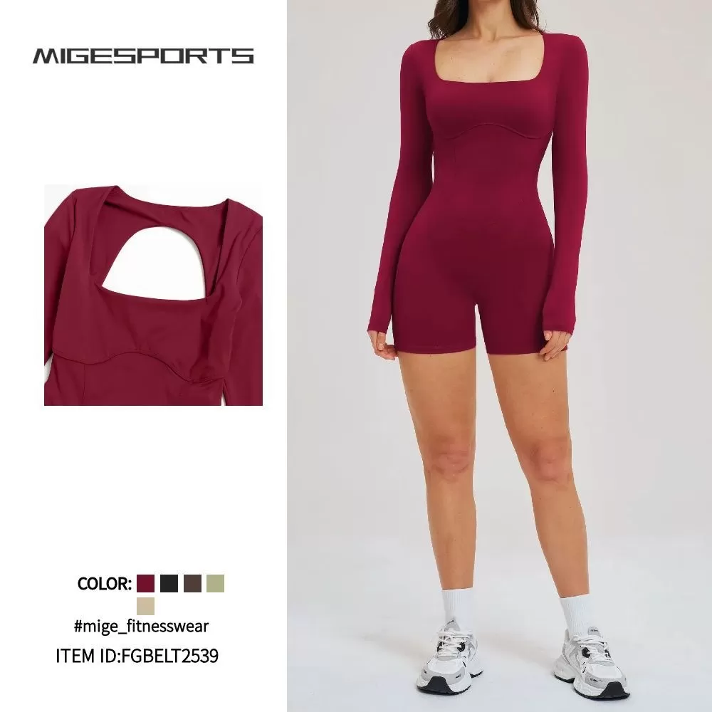 Mono de yoga de manga larga para mujer, mono de una pieza con espalda hueca, ropa deportiva de yoga FGBELT2539