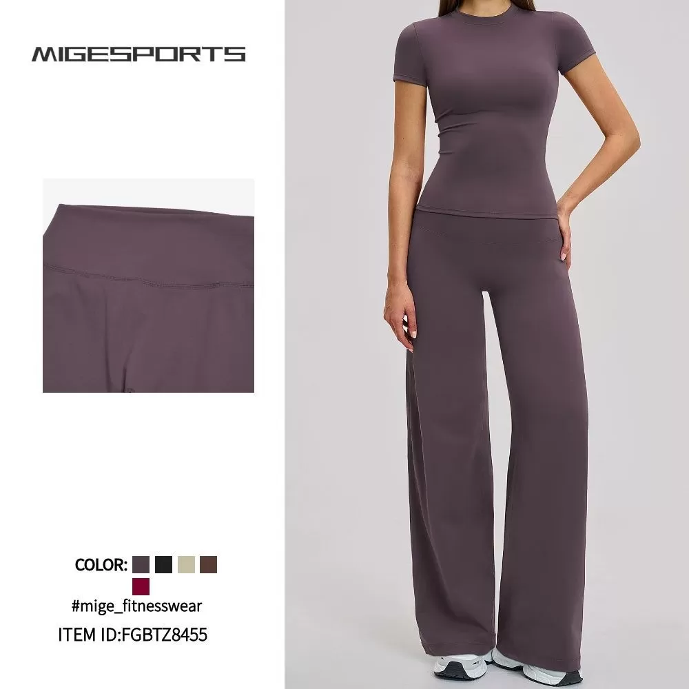 Traje de yoga para mujer, conjunto informal de dos piezas, ropa deportiva elástica de cuatro direcciones, pantalones de manga corta, trajes de entrenamiento de secado rápido FGBTZ8455