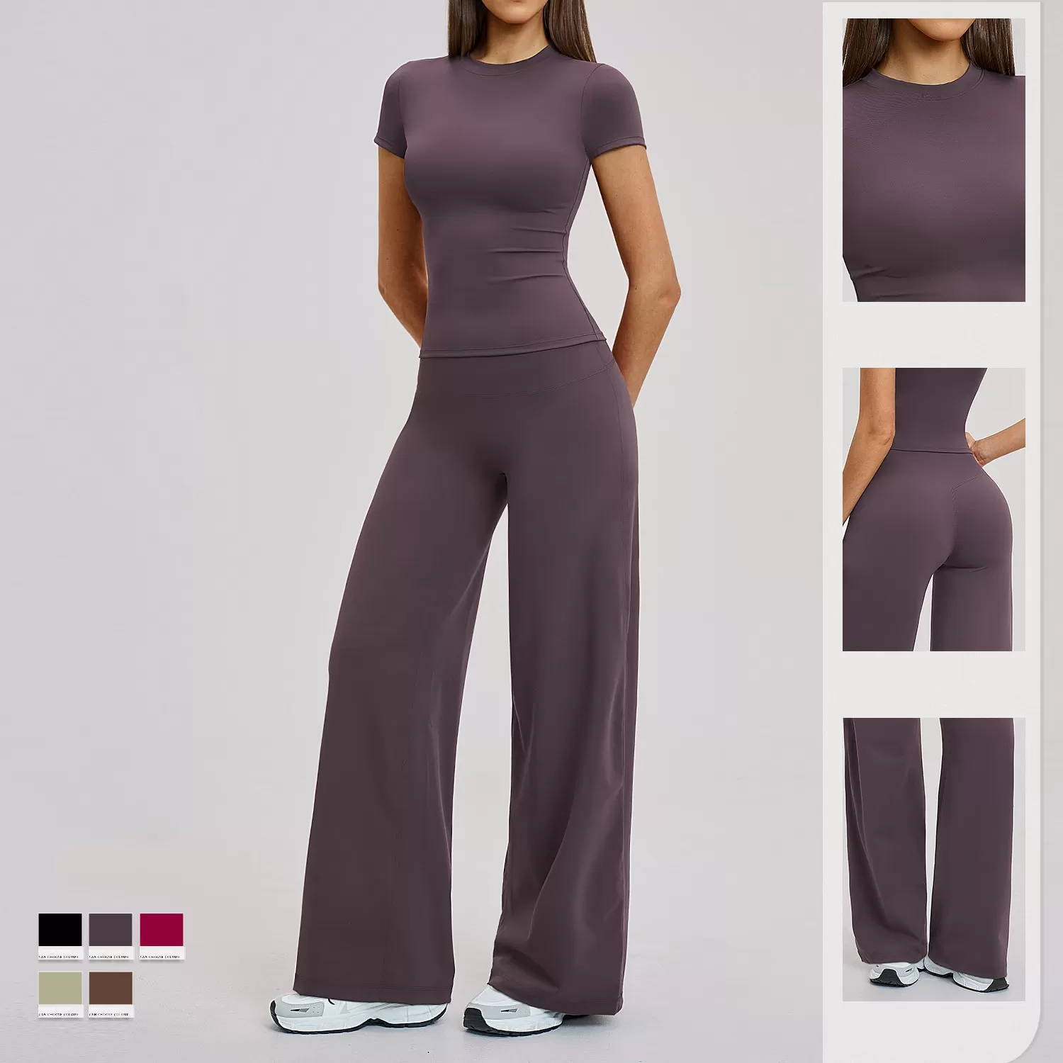 Traje de yoga para mujer, conjunto informal de dos piezas, ropa deportiva elástica de cuatro direcciones, pantalones de manga corta, trajes de entrenamiento de secado rápido FGBTZ8455