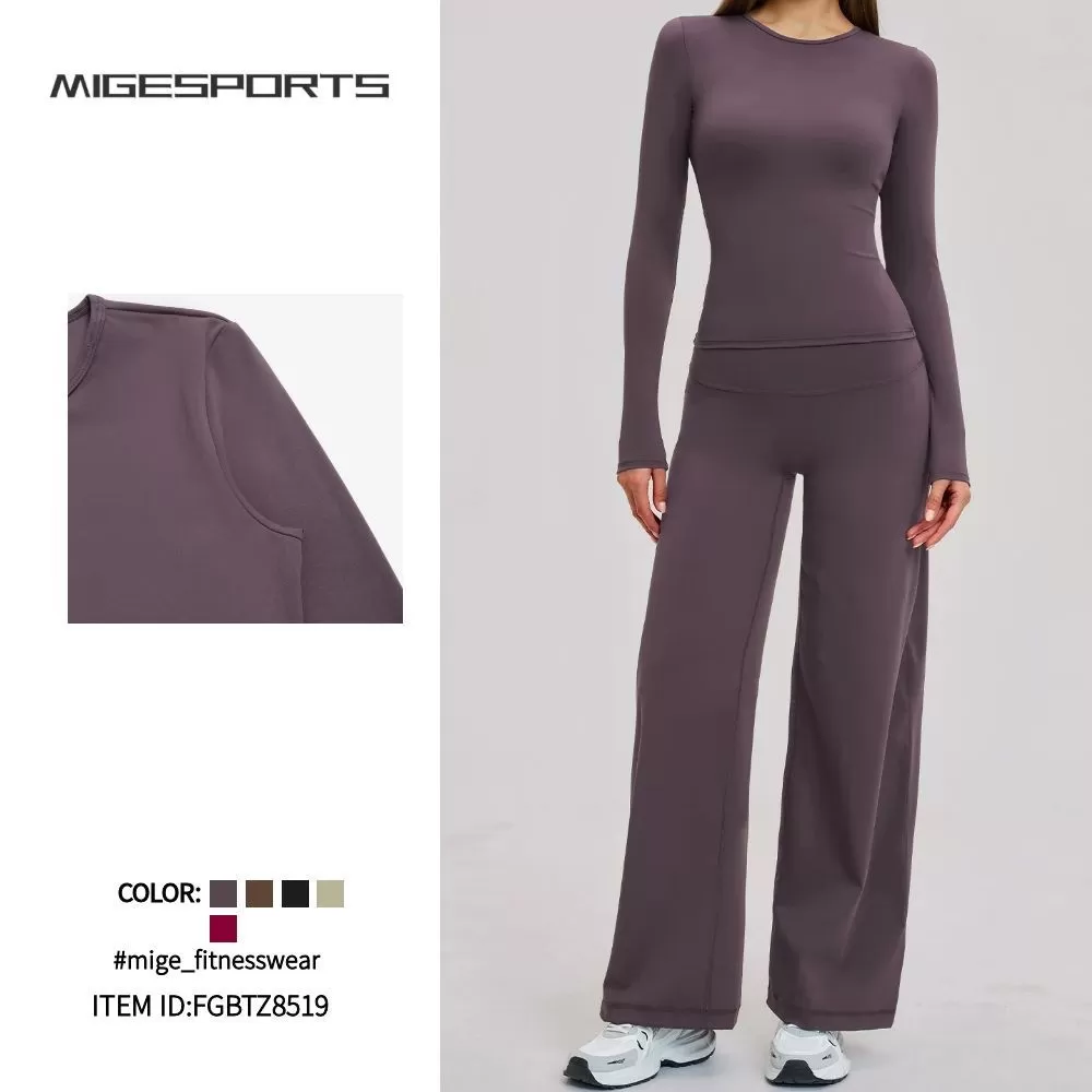 Conjunto deportivo de dos piezas para mujer, de manga larga y elástico en cuatro direcciones, para yoga, FGBTZ8519