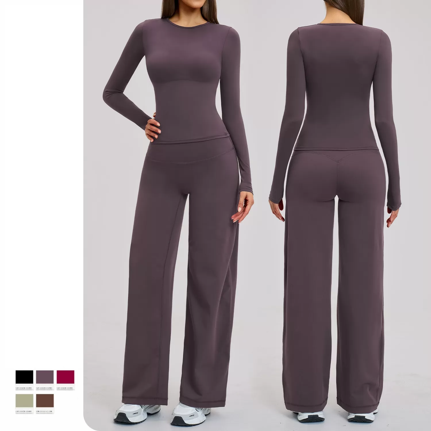 Conjunto deportivo de dos piezas para mujer, de manga larga y elástico en cuatro direcciones, para yoga, FGBTZ8519