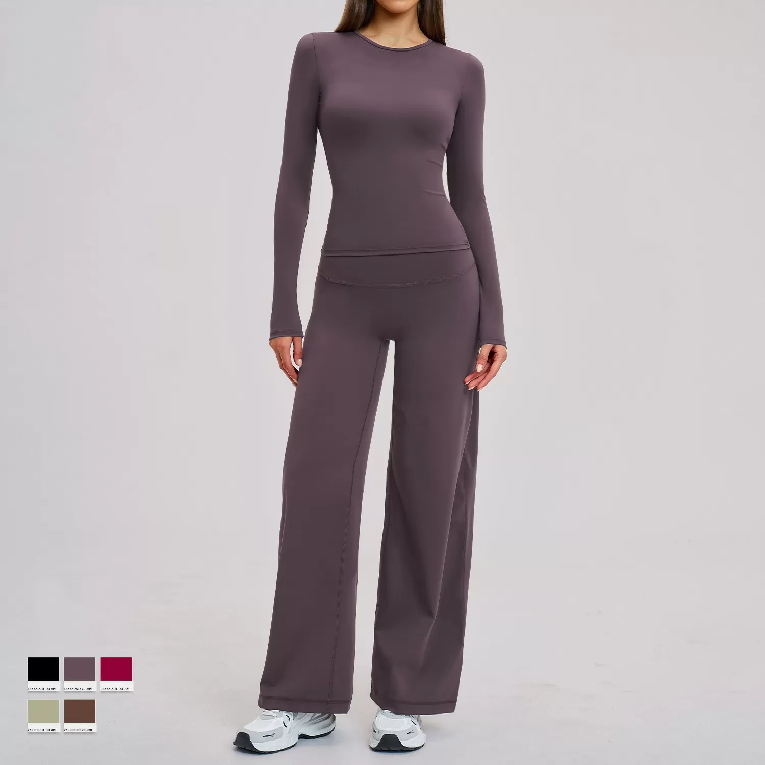 Conjunto deportivo de dos piezas para mujer, de manga larga y elástico en cuatro direcciones, para yoga, FGBTZ8519