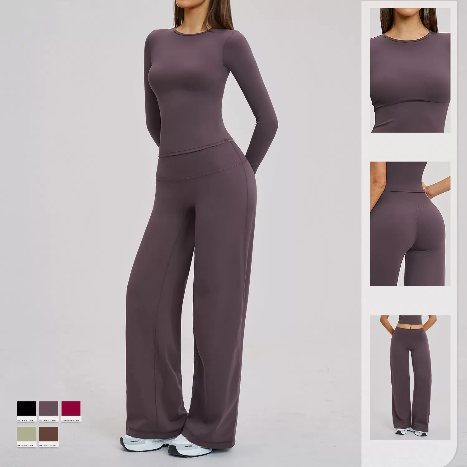 Conjunto deportivo de dos piezas para mujer, de manga larga y elástico en cuatro direcciones, para yoga, FGBTZ8519