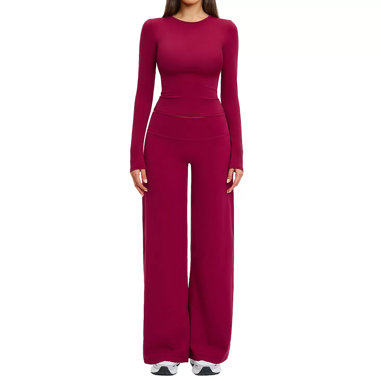 Conjunto deportivo de dos piezas para mujer, de manga larga y elástico en cuatro direcciones, para yoga, FGBTZ8519