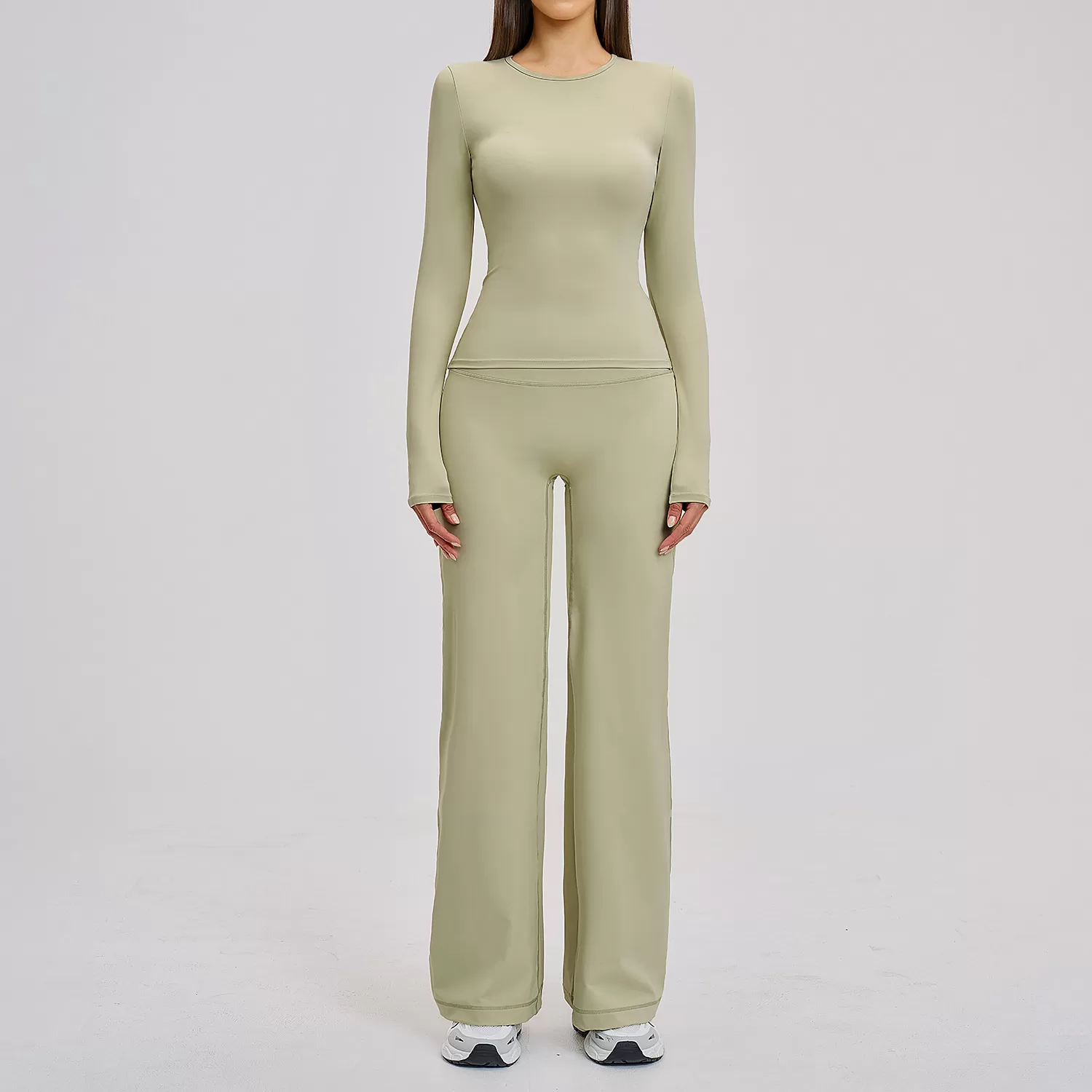 Conjunto deportivo de dos piezas para mujer, de manga larga y elástico en cuatro direcciones, para yoga, FGBTZ8519