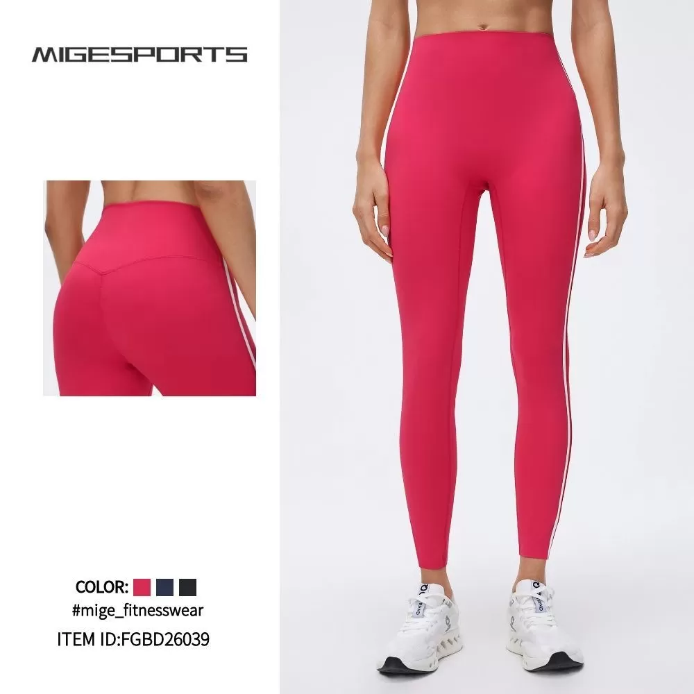 Leggings deportivos de cintura alta a rayas para mujer, pantalones de yoga con cintura elástica para correr, FGBD26039