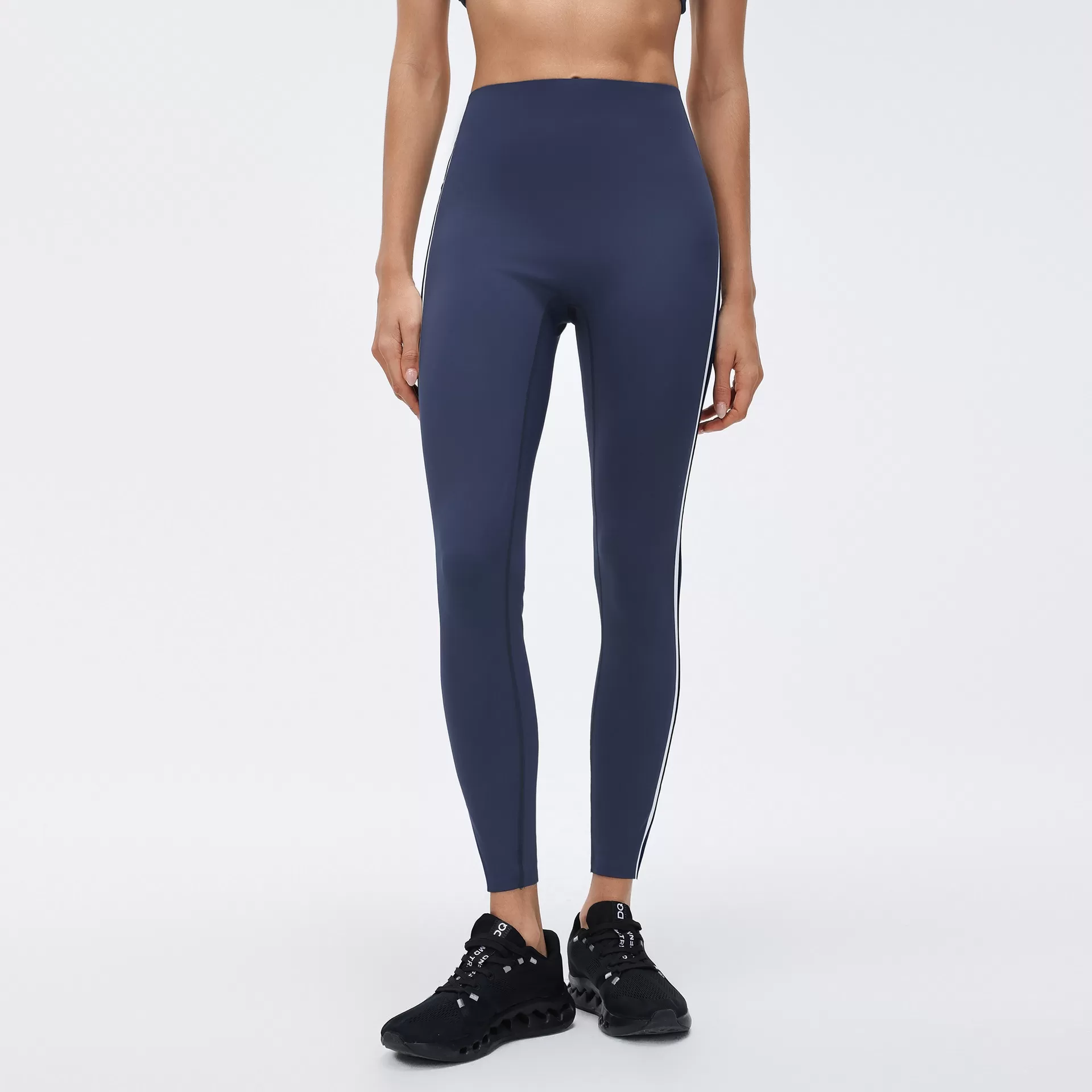 Leggings deportivos de cintura alta a rayas para mujer, pantalones de yoga con cintura elástica para correr, FGBD26039