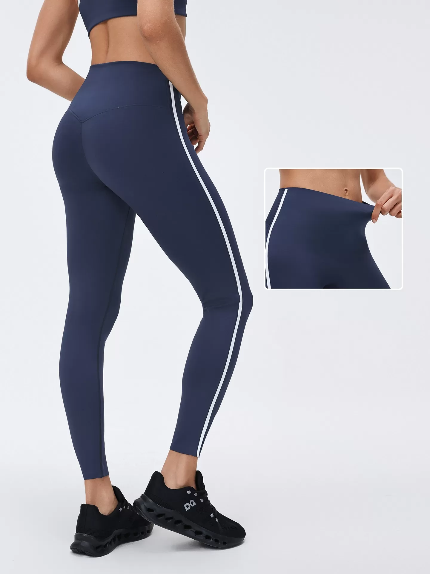 Leggings deportivos de cintura alta a rayas para mujer, pantalones de yoga con cintura elástica para correr, FGBD26039