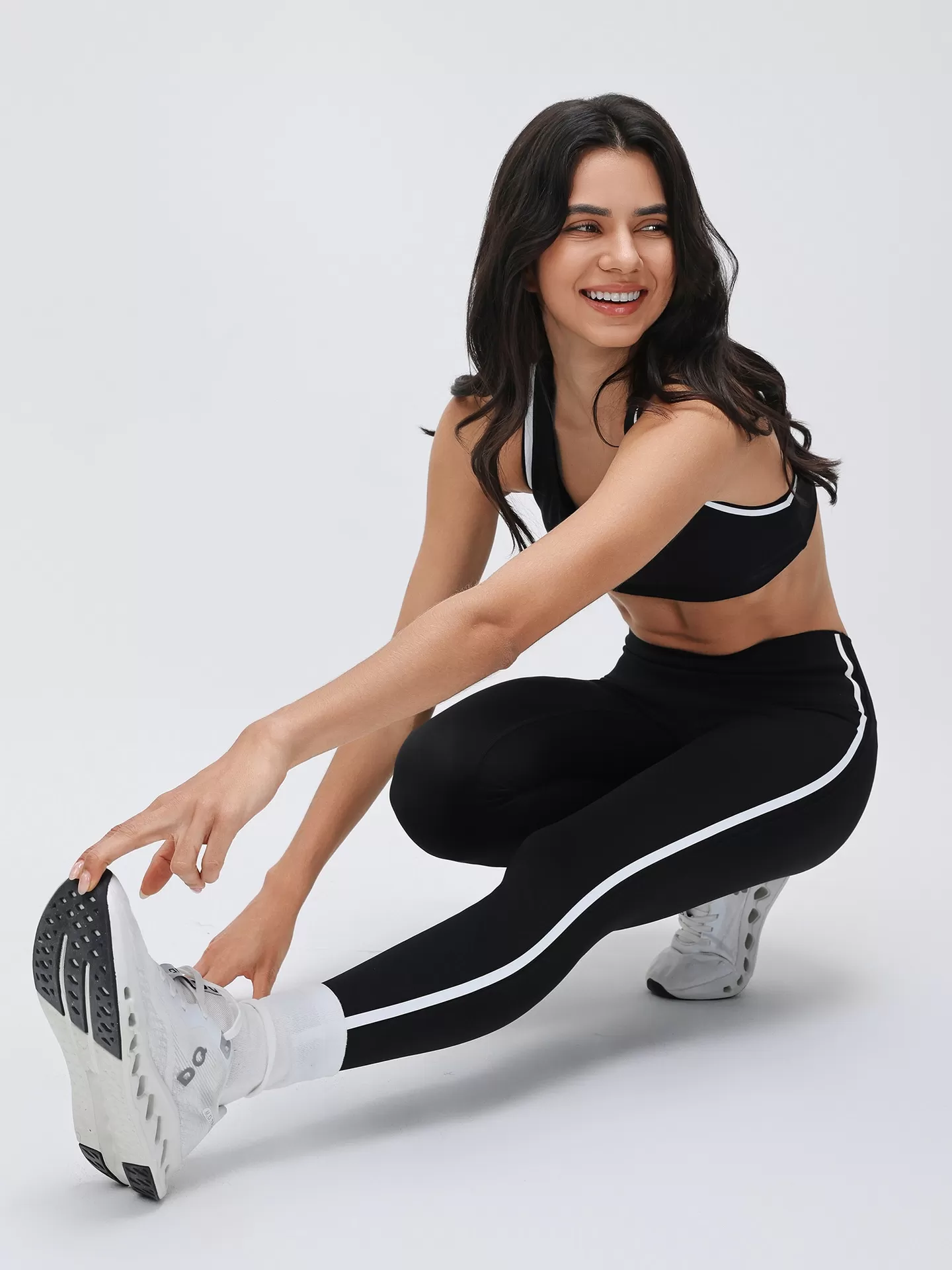 Leggings deportivos de cintura alta a rayas para mujer, pantalones de yoga con cintura elástica para correr, FGBD26039