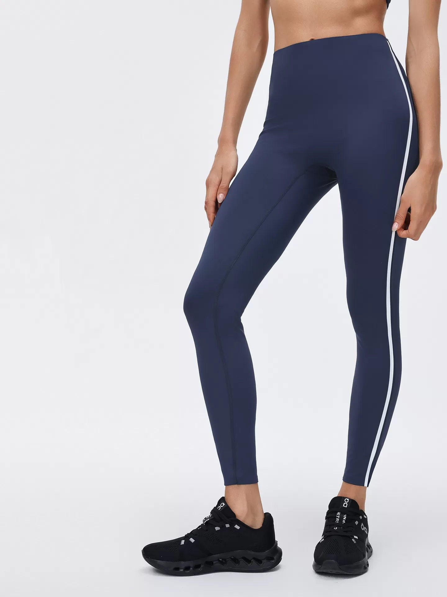 Leggings deportivos de cintura alta a rayas para mujer, pantalones de yoga con cintura elástica para correr, FGBD26039