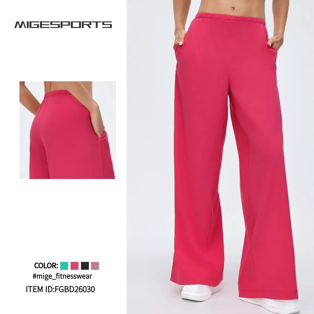 Pantalones de running para mujer, holgados, de pierna ancha, deportivos, informales, para fitness, yoga, FGBD26030