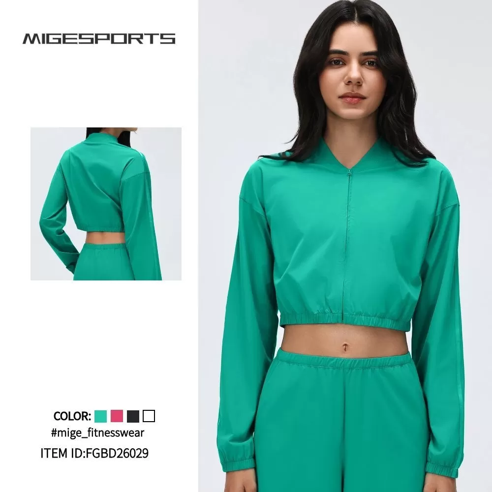 Chaqueta deportiva para correr, corta, con cremallera, para yoga, para mujer, FGBD26029