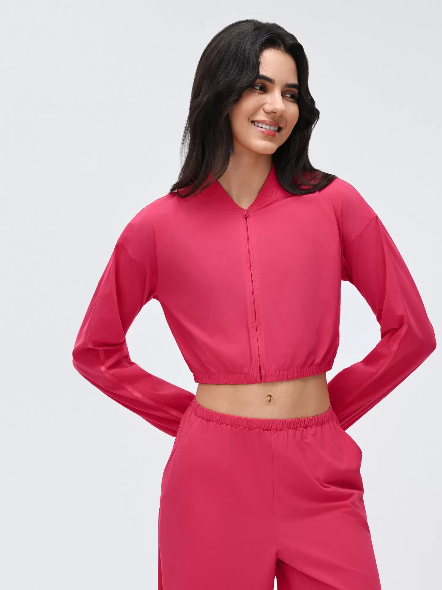 Chaqueta deportiva para correr, corta, con cremallera, para yoga, para mujer, FGBD26029