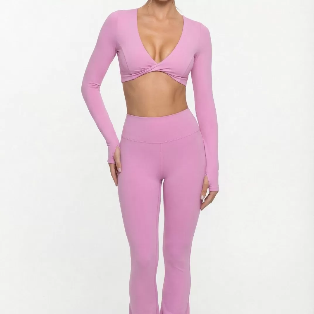 Conjunto de dos piezas de ropa deportiva de yoga, camisetas de manga larga y pantalones, chándales de gimnasio, pantalones de entrenamiento, sujetadores de yoga, ropa interior para mujer FGB8836