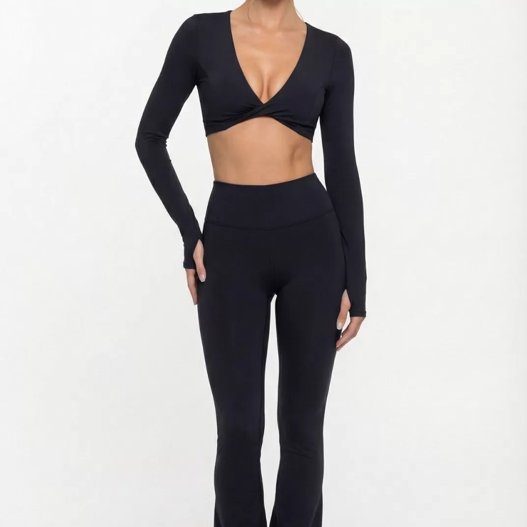 Conjunto de dos piezas de ropa deportiva de yoga, camisetas de manga larga y pantalones, chándales de gimnasio, pantalones de entrenamiento, sujetadores de yoga, ropa interior para mujer FGB8836