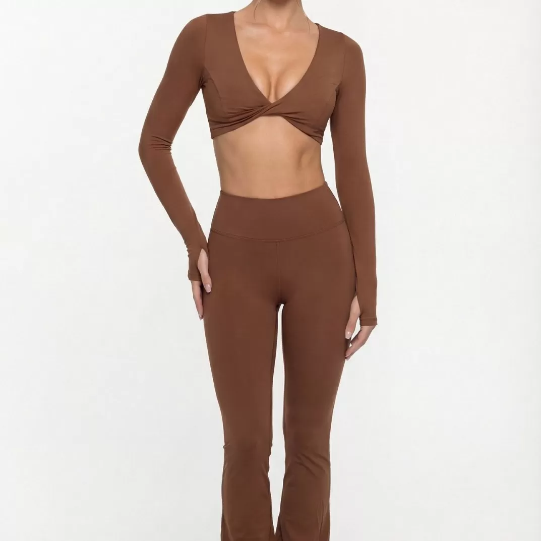 Conjunto de dos piezas de ropa deportiva de yoga, camisetas de manga larga y pantalones, chándales de gimnasio, pantalones de entrenamiento, sujetadores de yoga, ropa interior para mujer FGB8836