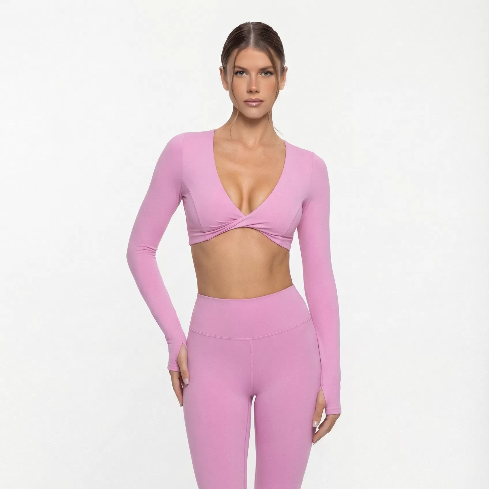 Conjunto de dos piezas de ropa deportiva de yoga, camisetas de manga larga y pantalones, chándales de gimnasio, pantalones de entrenamiento, sujetadores de yoga, ropa interior para mujer FGB8836