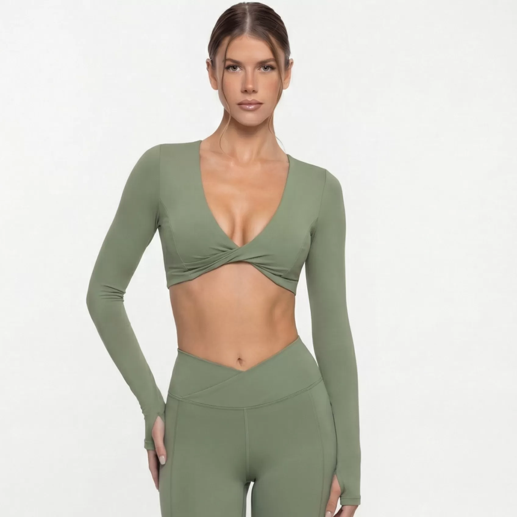 Conjunto de dos piezas de ropa deportiva de yoga, camisetas de manga larga y pantalones, chándales de gimnasio, pantalones de entrenamiento, sujetadores de yoga, ropa interior para mujer FGB8836