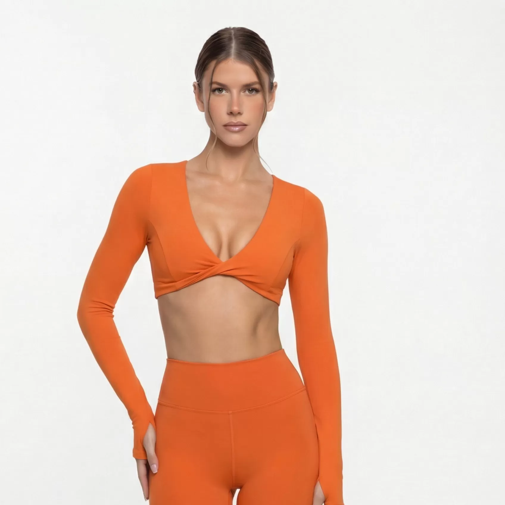 Conjunto de dos piezas de ropa deportiva de yoga, camisetas de manga larga y pantalones, chándales de gimnasio, pantalones de entrenamiento, sujetadores de yoga, ropa interior para mujer FGB8836